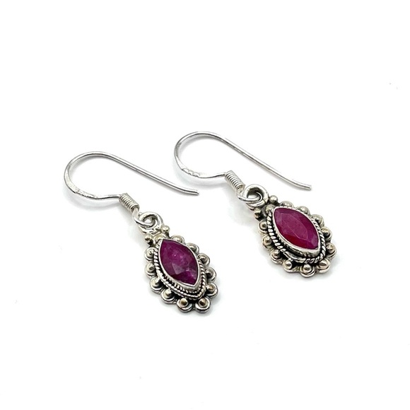 2 CT Marquise Cut Genuine Ruby Vintage 925 Sterling Silver Dangle Earrings - Picture 3 of 3